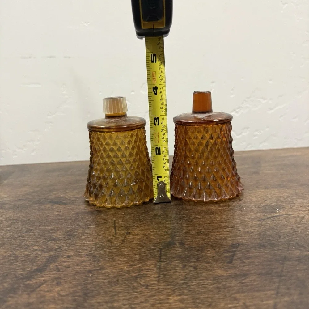 Pair Vintage Amber Glass Diamond‎ Peg Votive Cup Candle Holders Sconces